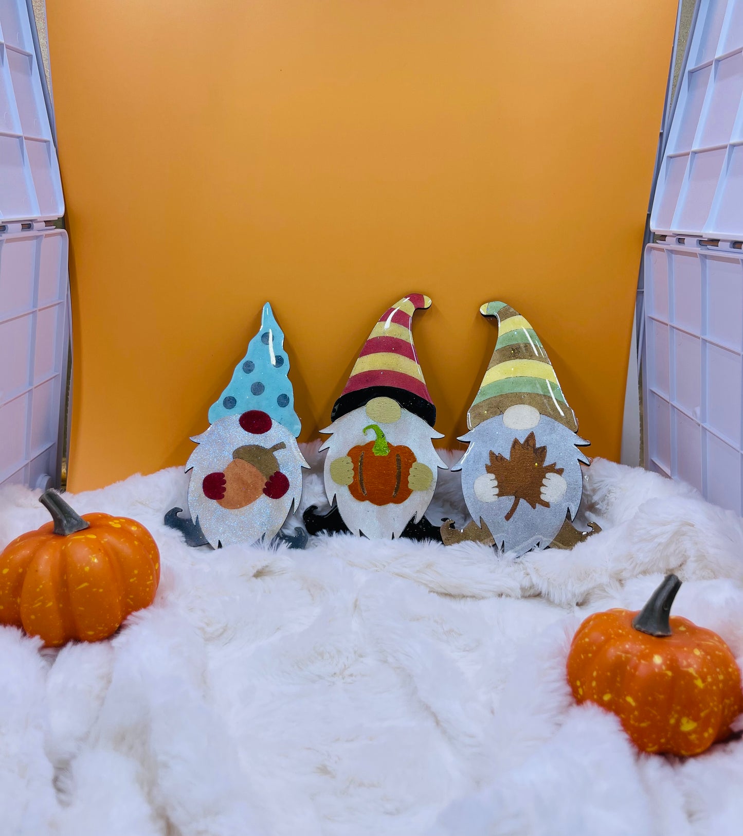 Set of 3 Resin Glitter Fall Gnome Set